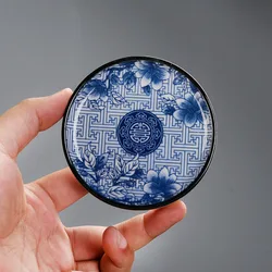 Blue and White Porcelain Ceramic Tea Cup Mat Teaware Round Anti-scalding Insulating Mat Chinese Retro Style Coaster Gift