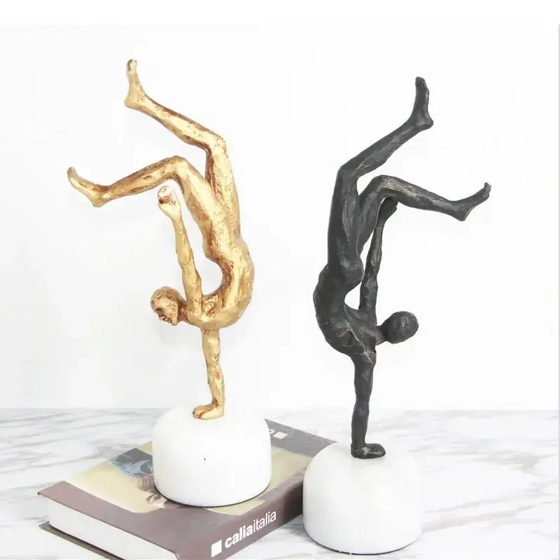 Human Sculpture Sports Gymnastics Golden Figure Crafts Ornaments Handstand Abstract Modern Home Decoration Accessories