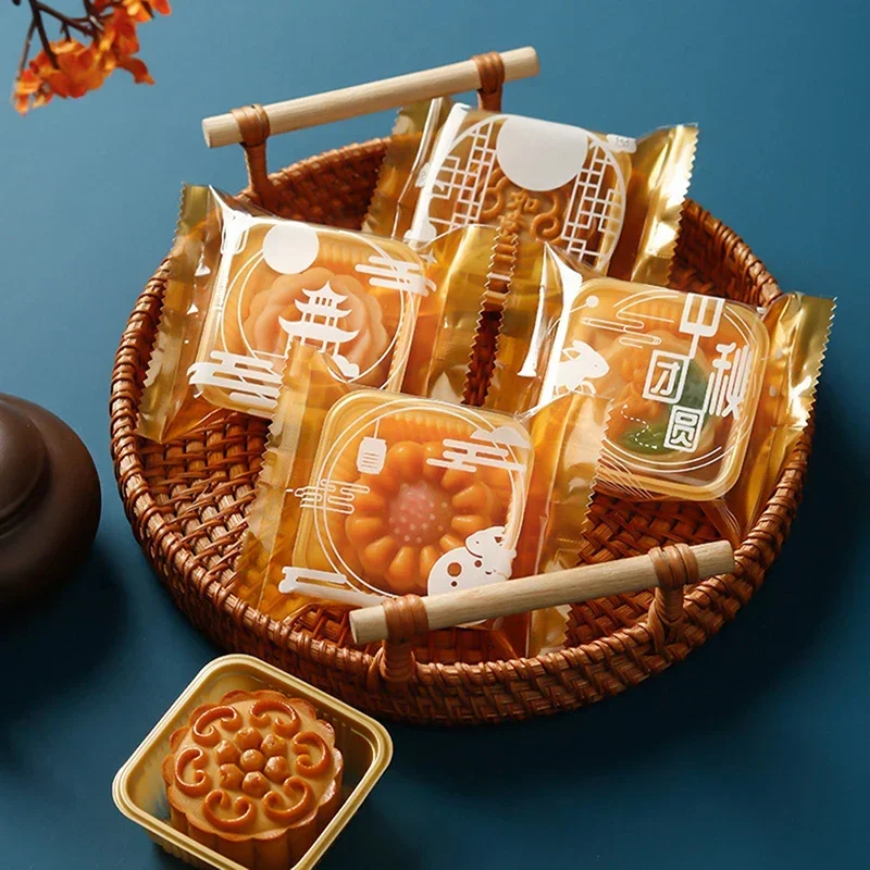 Square Moon Cake Trays, Mooncake Packaging Bag, Food Container, Holder, Gold Plastic, Cookie, Egg Tart, Gift Boxes, 100Pcs