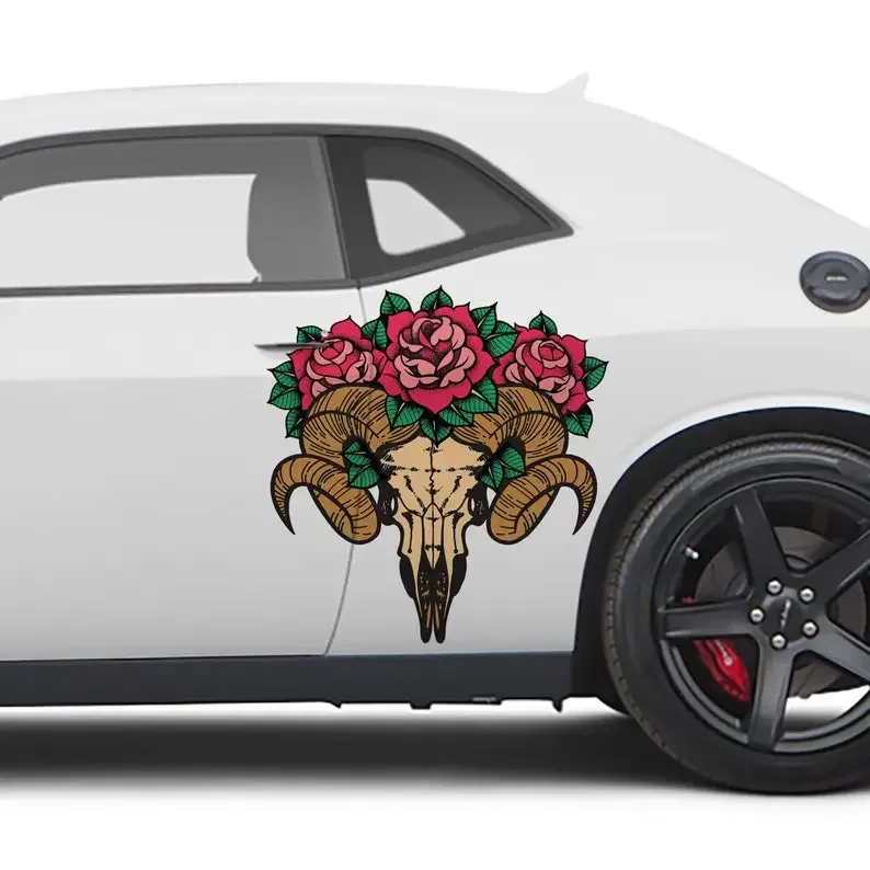 

Автомобильная наклейка Ram Skull And Roses Livery, комплект из 2 предметов, ограниченная серия, разработанная для дома и печати на виниловом украшении премиум-класса