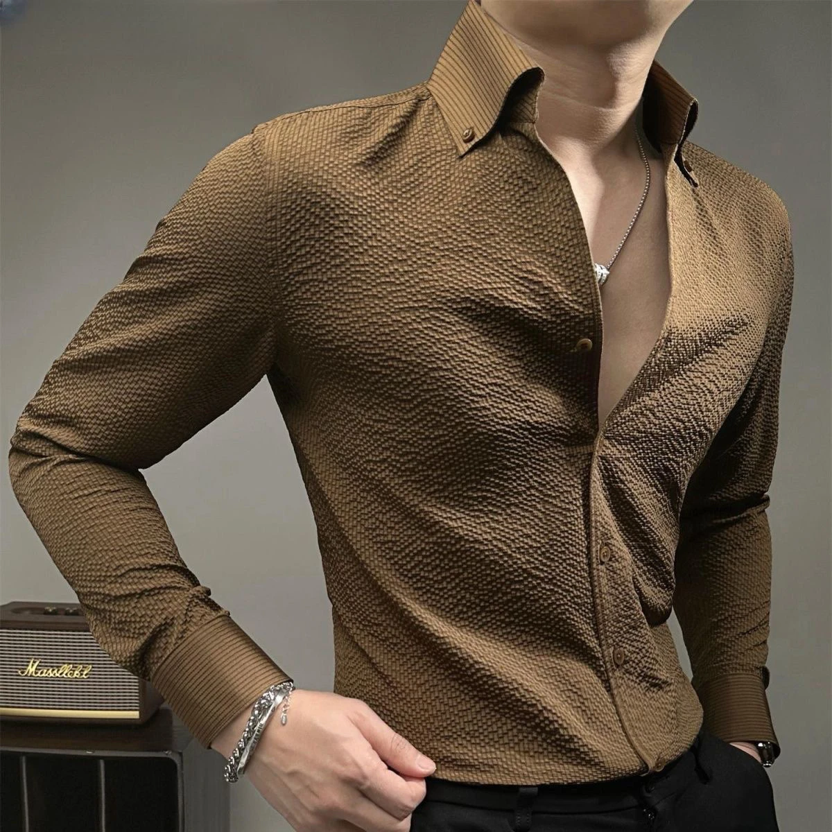 Advanced Stylish Long Sleeve Men's Shirt Casual Slim Fit Business Casual Trendy Spring Autumn New Model Tagkita Brand