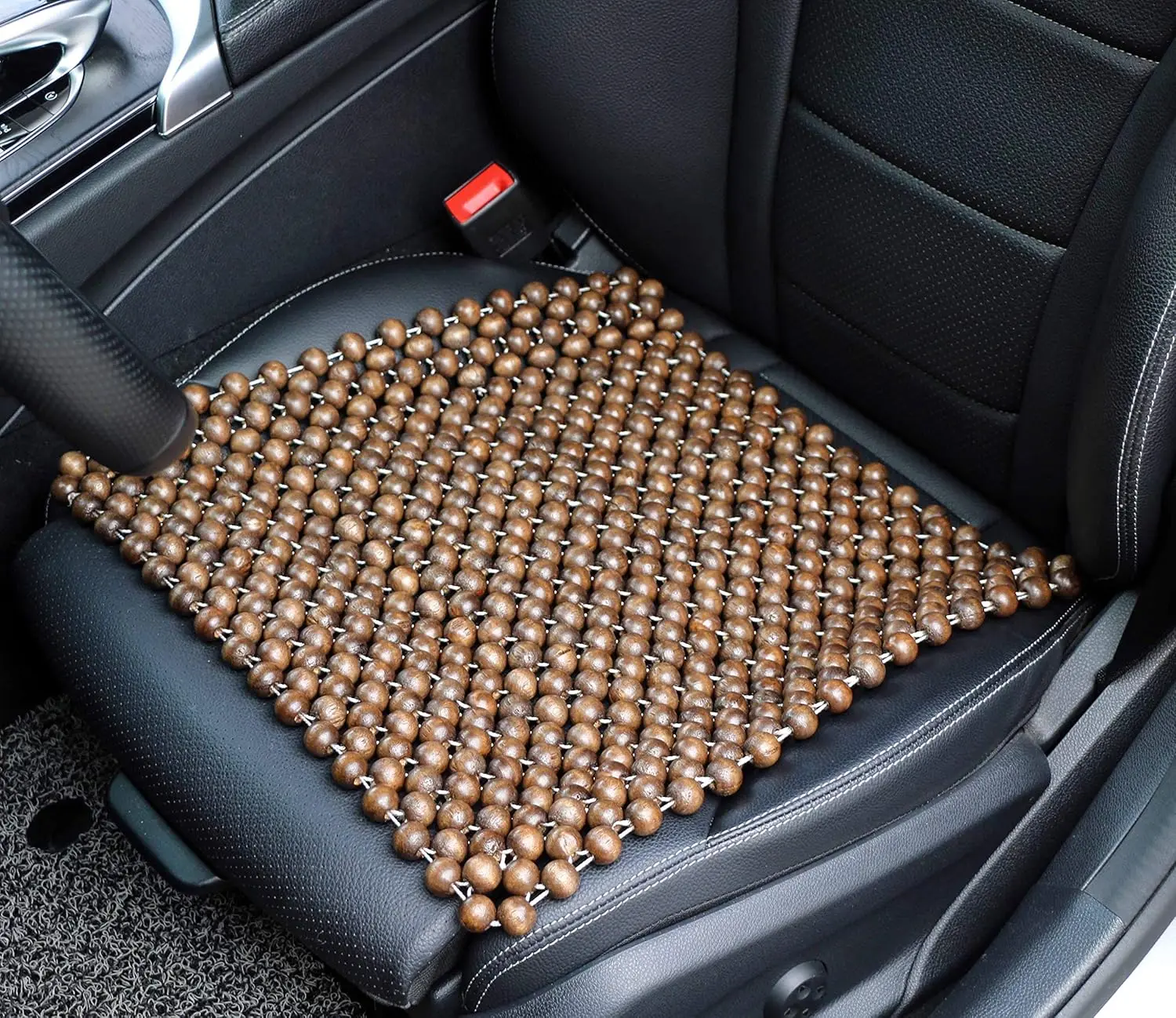 

Natural Wood Bead Seat Cover Pad Mat, Comfy Cool Summer Massage Cushion for Car SUV Office Chair Medium Square