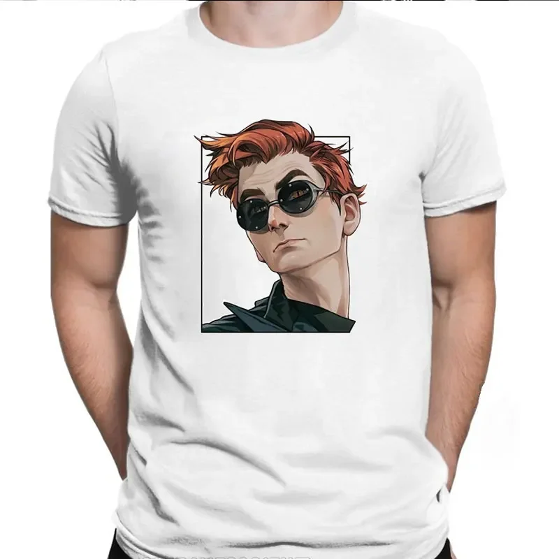 Good Omens T Shirt Crowley and Aziraphale Awesome Artwork Printed Tshirt for Male Graphic Woman Tops Tee Cool Man Street Clothes