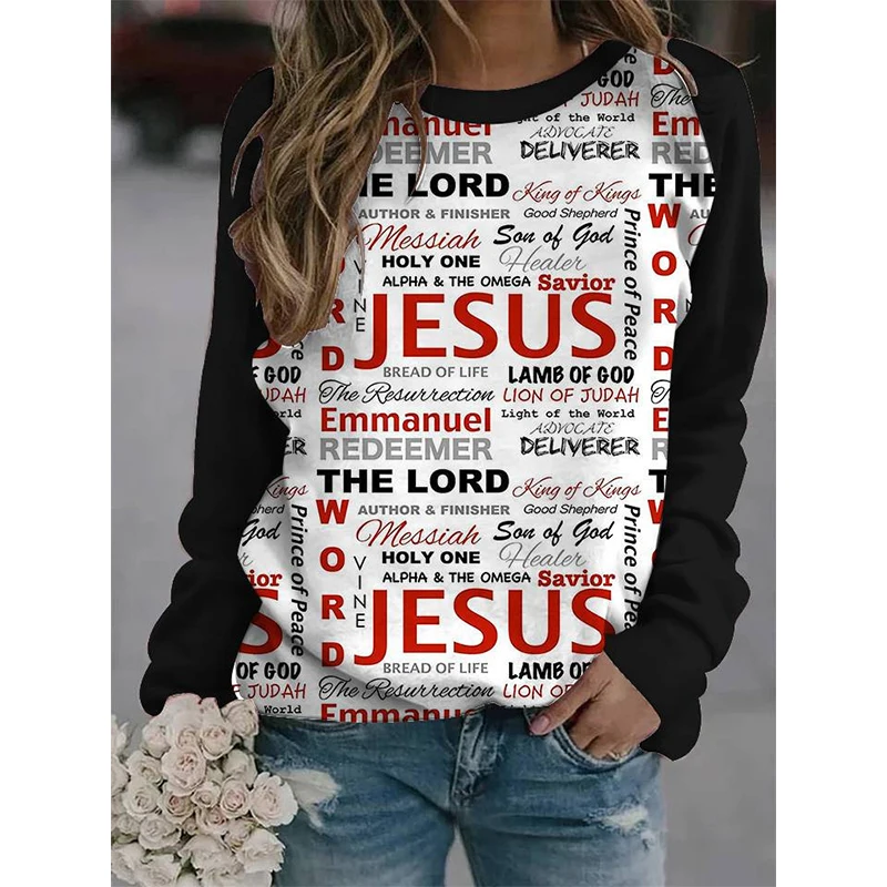 

Jesus Letter 3D Print Sweatshirts Women Autumn Winter O-Neck Hoodies Casual Streetwear Y2k Pullovers Harajuku Top Woman Clothing