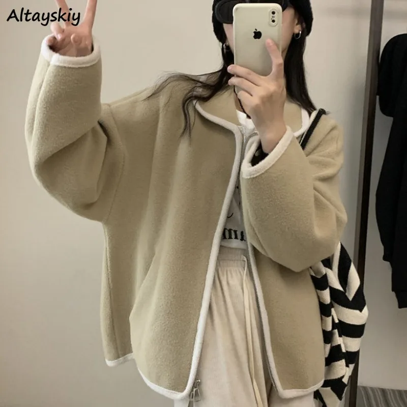 

Maillard Blends Women Korean Fashion Woolen Coats High Street Ulzzang Sweet Warm Trendy Simple Casual Outwear Ins