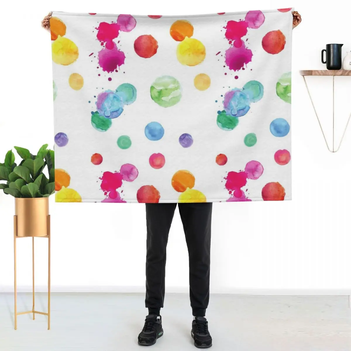 Artist Palette Polka Dot - Multicolor - White background Throw Blanket Comforter cosplay anime Bed For Sofa Thin Kid'S Blankets
