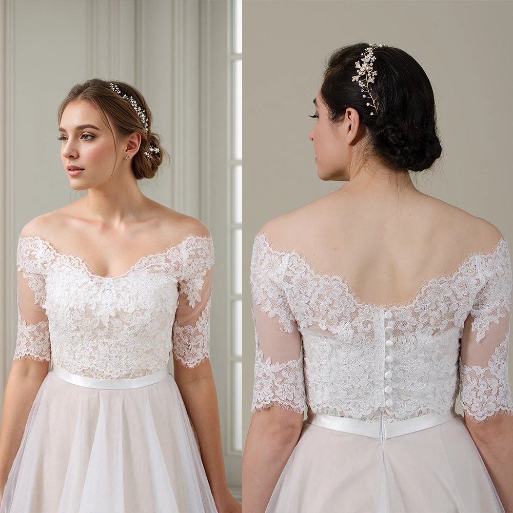 

Кружевные аппликации, женское свадебное болеро, куртка с открытыми плечами и коротким рукавом, прозрачные накидки на заказ, свадебные аксессуары по индивидуальному заказу