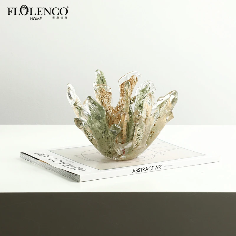 Modern Abstract Coral Glass Light Luxury Decorative Item for Model Home Living Room TV Cabinet and Wine Cabinet Decoration