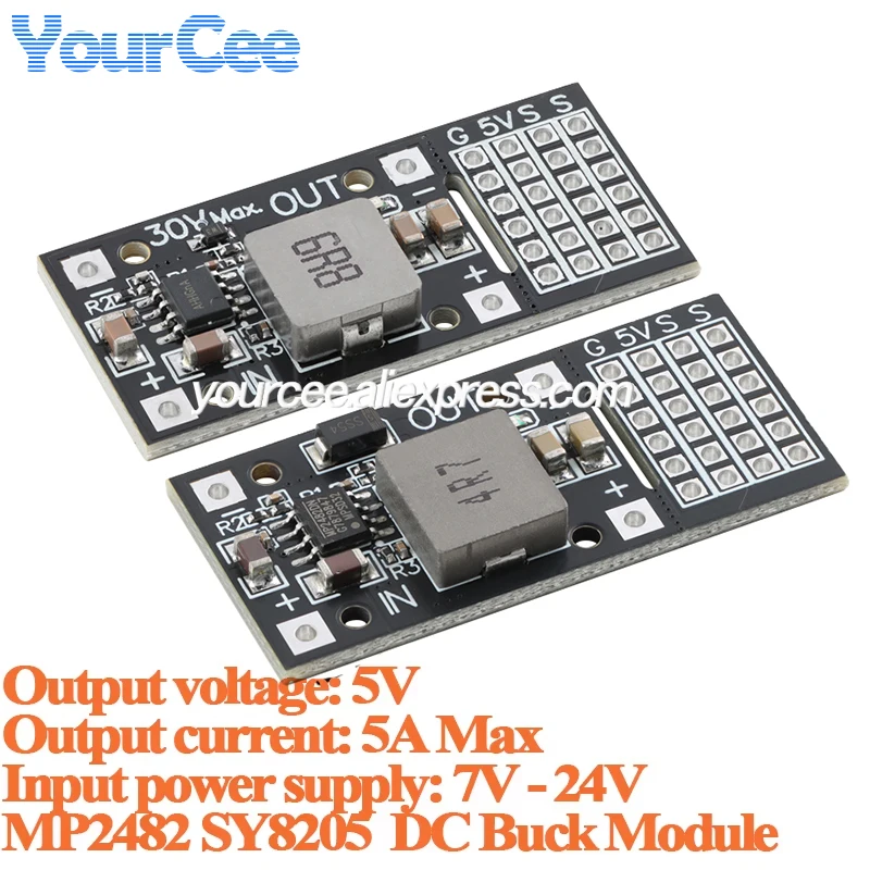 2pcs/1pc MP2482 SY8205 DC to DC Step Down Buck Power module 7V-30V to 5V 5A steering gear drive power board