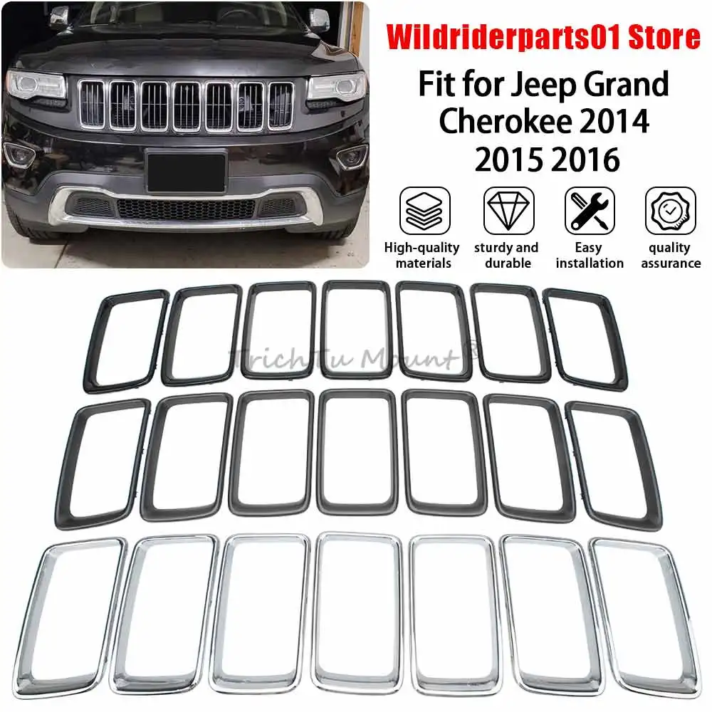 

Для Jeep Grand Cherokee 2014 2015 2016 7 шт. глянцевый черный/хромированный передний решетка вставки гоночная решетка рамка отделка АБС-пластик