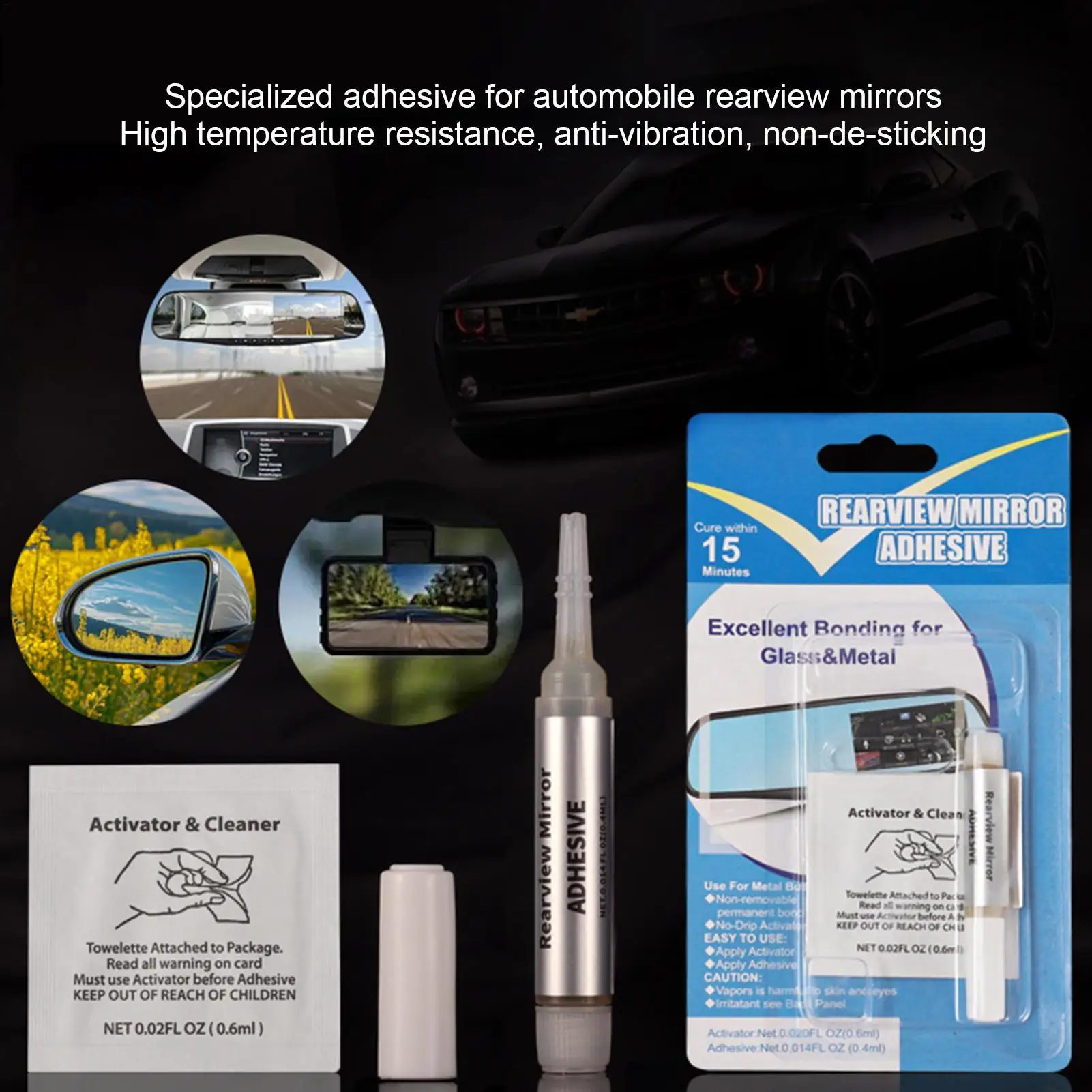 Car Rearview Mirror Adhesive, Fast Drying Repair Glue for Mirror Base, DIY Auto Repair