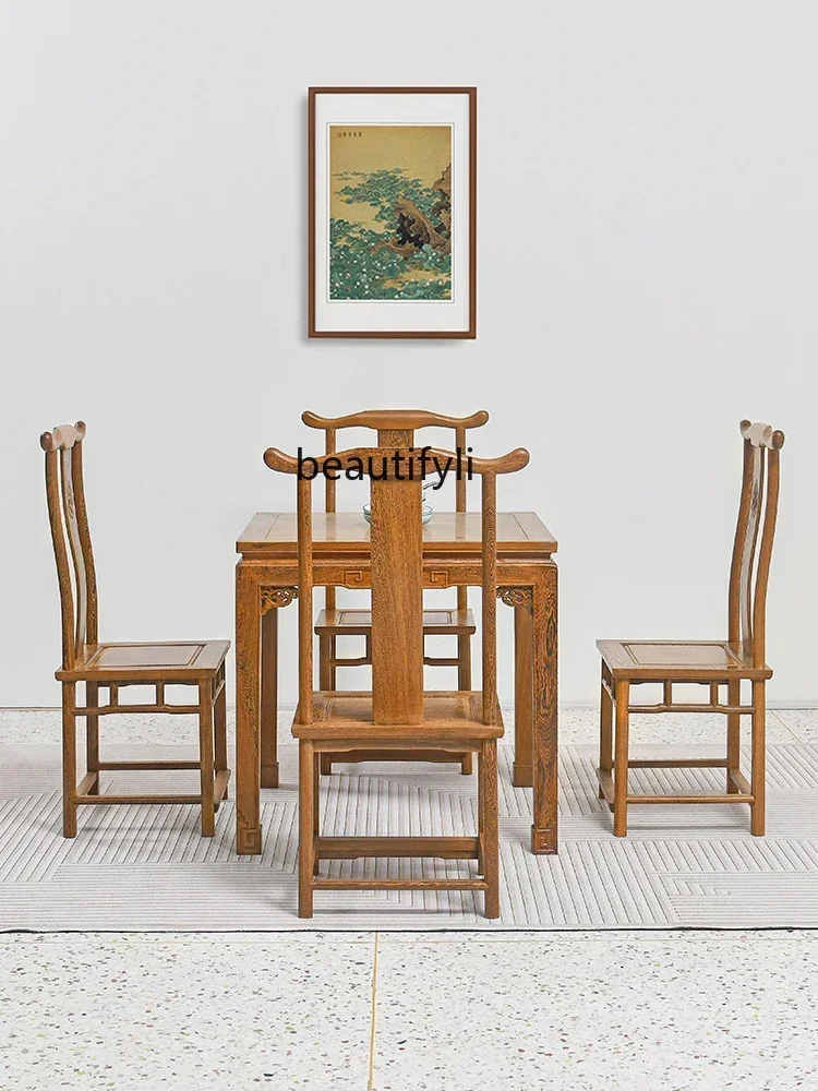 Door Frame Dining and Chairs Set Antique Rosewood Old-Fashioned Square Table for Eight People New