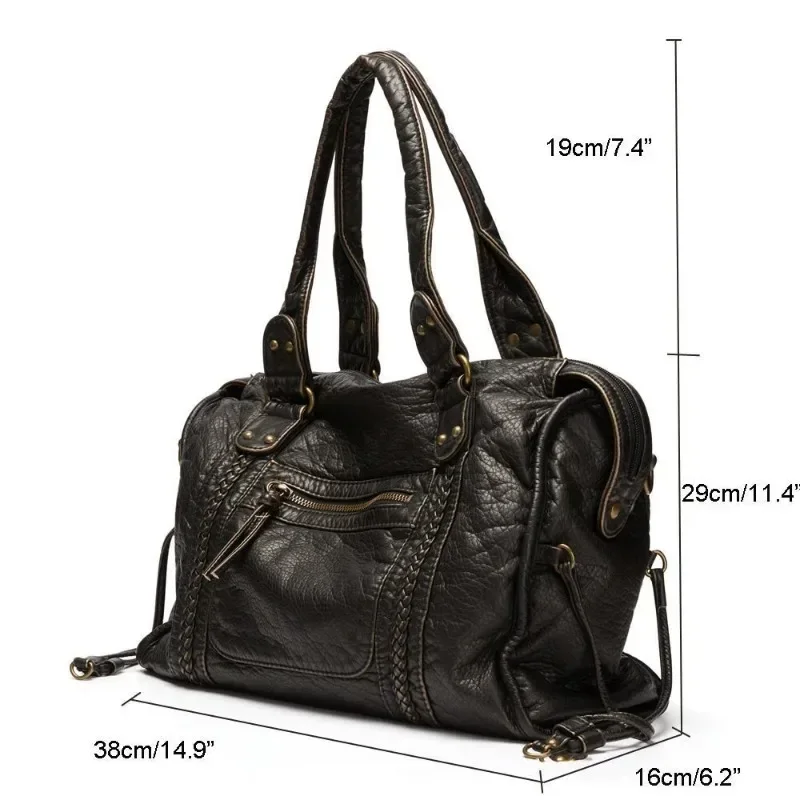 Large Capacity  Fashion Bag Vintage Washed Leather Bag Y2K Spicy Girl One Shoulder Crossbody Bag Purses and Handbags