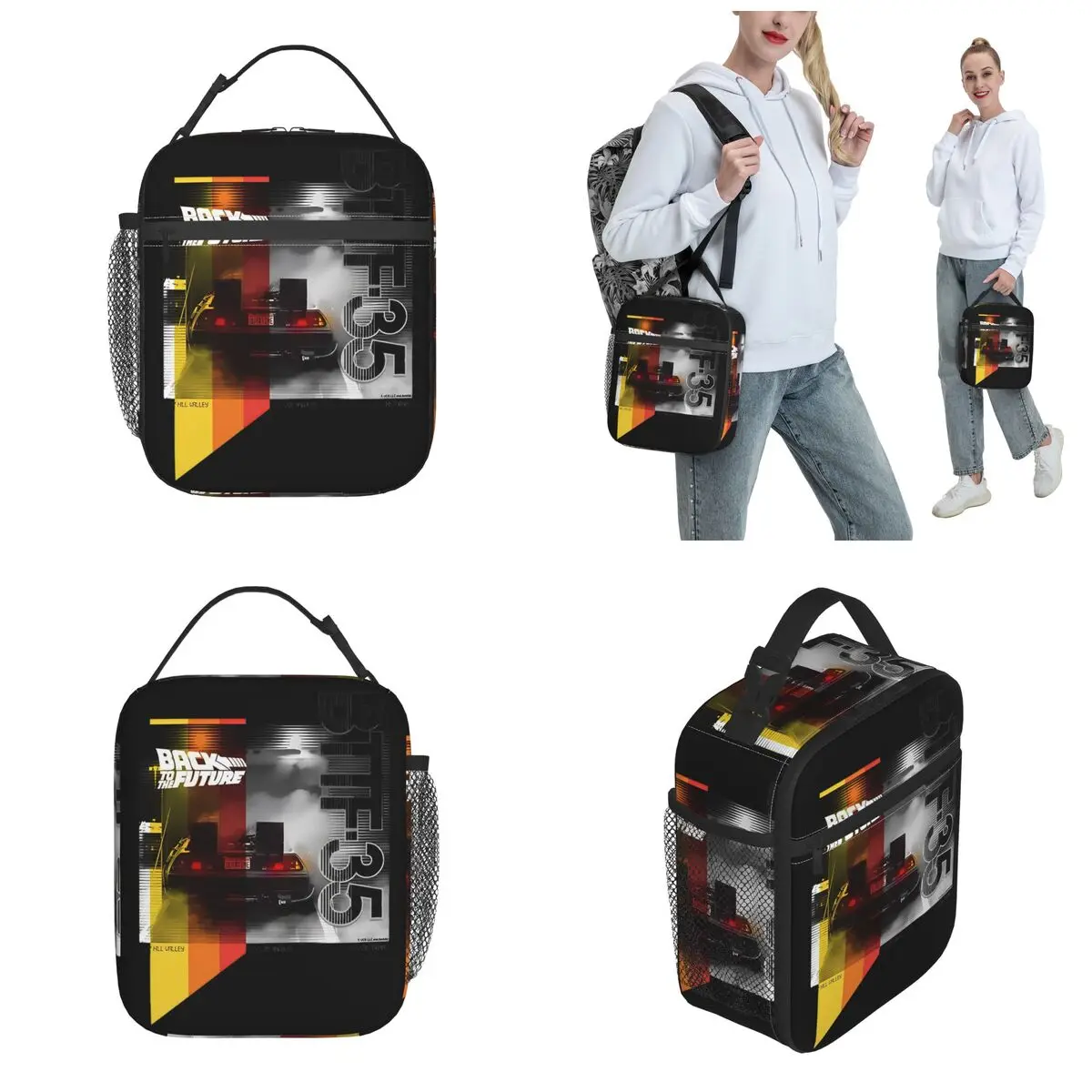 Back To The Future 35th Anniversary DeLorean Thermal Insulated Lunch Bag for School car Reusable Bento Box Cooler Lunch Box