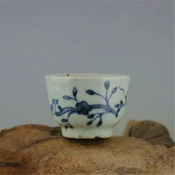 Chinese Blue and White Porcelain Qing Flower & Bird Design Teacup 2.36 inch