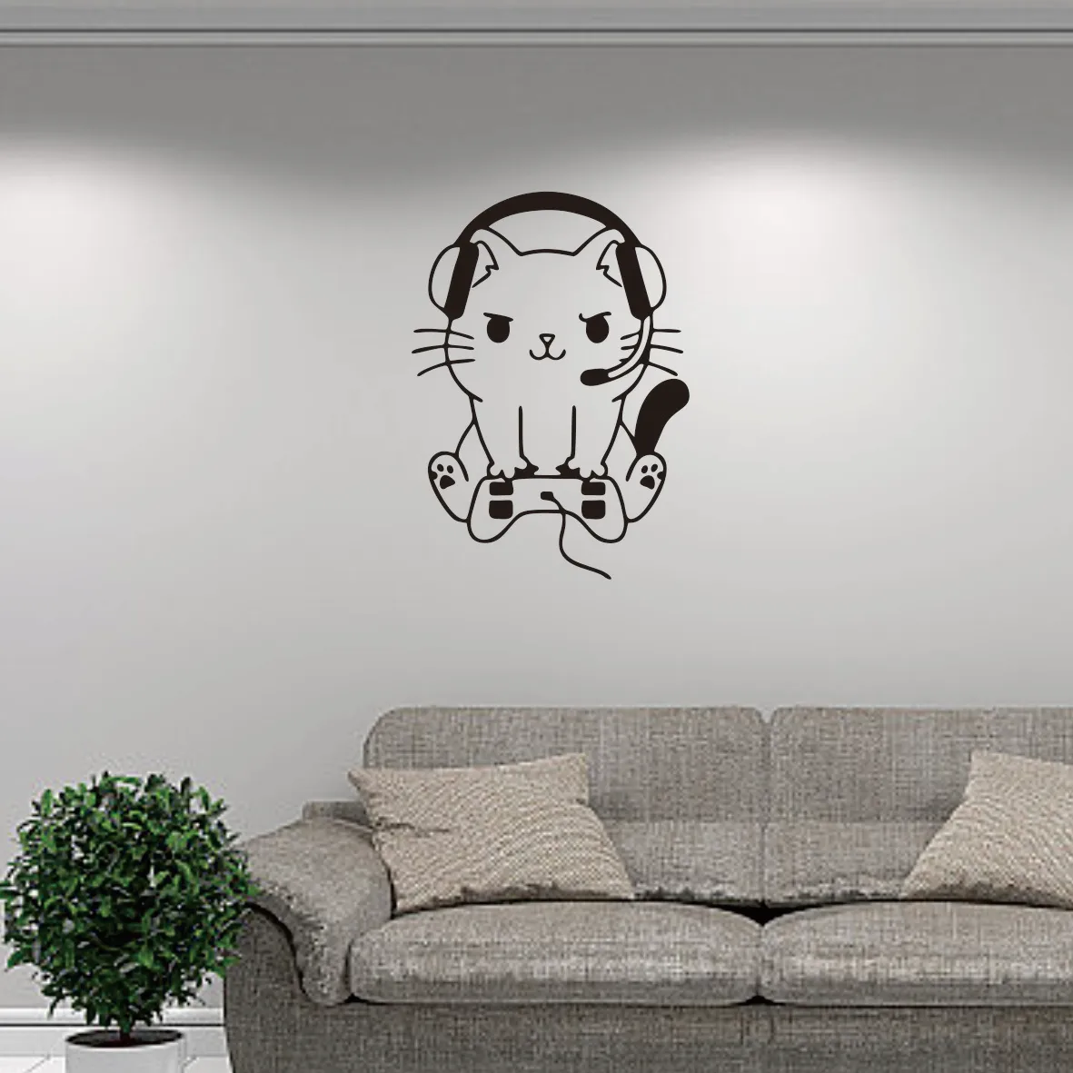 Gamer Cat Funny Nerd Geek Cat Videogames Video Game Wall Sticker Gamer gift Vinyl Wall Decals for Kids Room Decor Poster