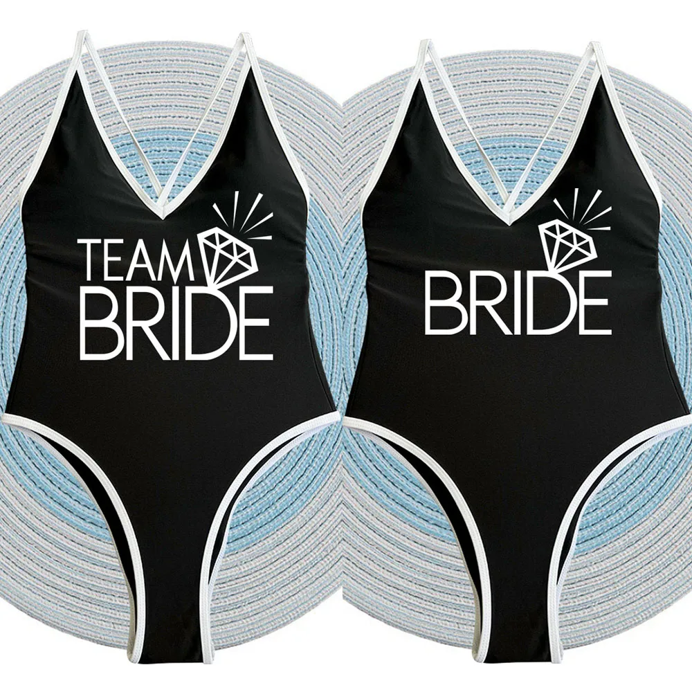 Black White Bridal Swimsuits One-Piece Bathing Suit BABE BRIDE Swimwear Women Beachwear Bachelorotte Hen Party Bathing Suit