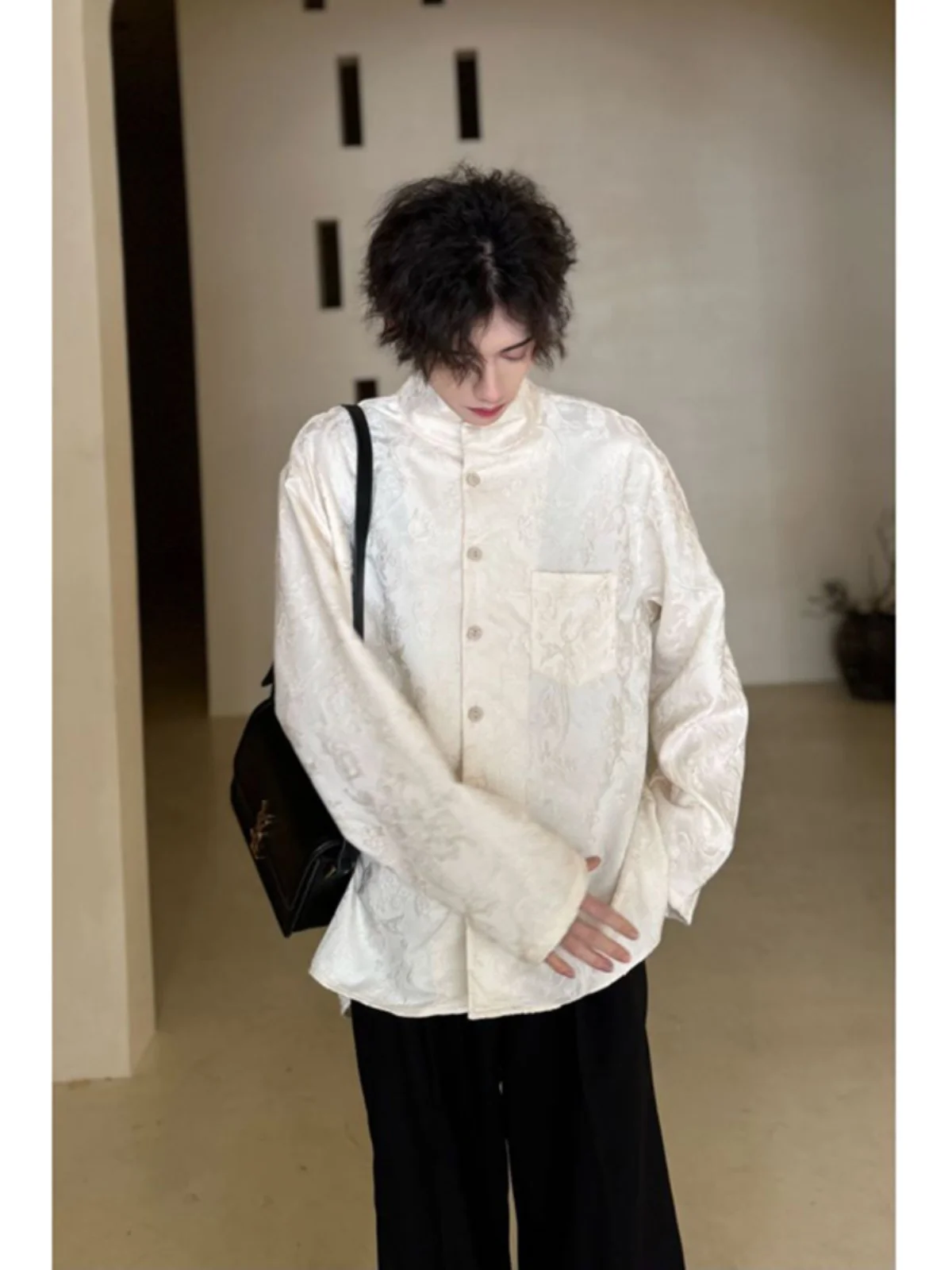 

Ele Chinese Embroidered Long Sve Ice Silk irt Men's High-End Sensation Dao Pao Sle Casual Faion Spring Outerwear