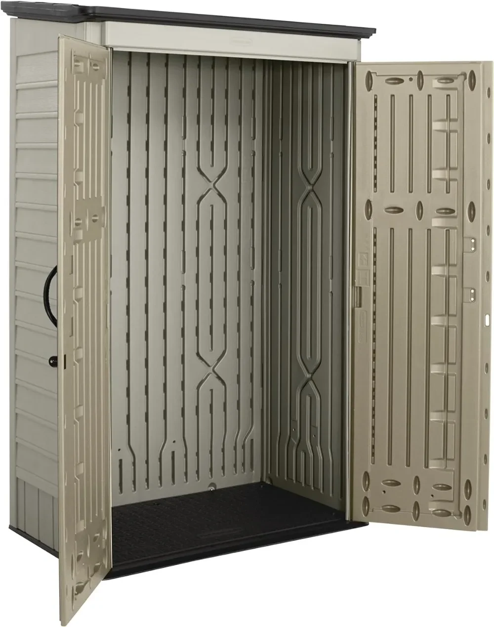 Resin Vertical Outdoor Shed 5'x2' Olive Preserves Essential Yard or Patio Space with Smaller Footprint