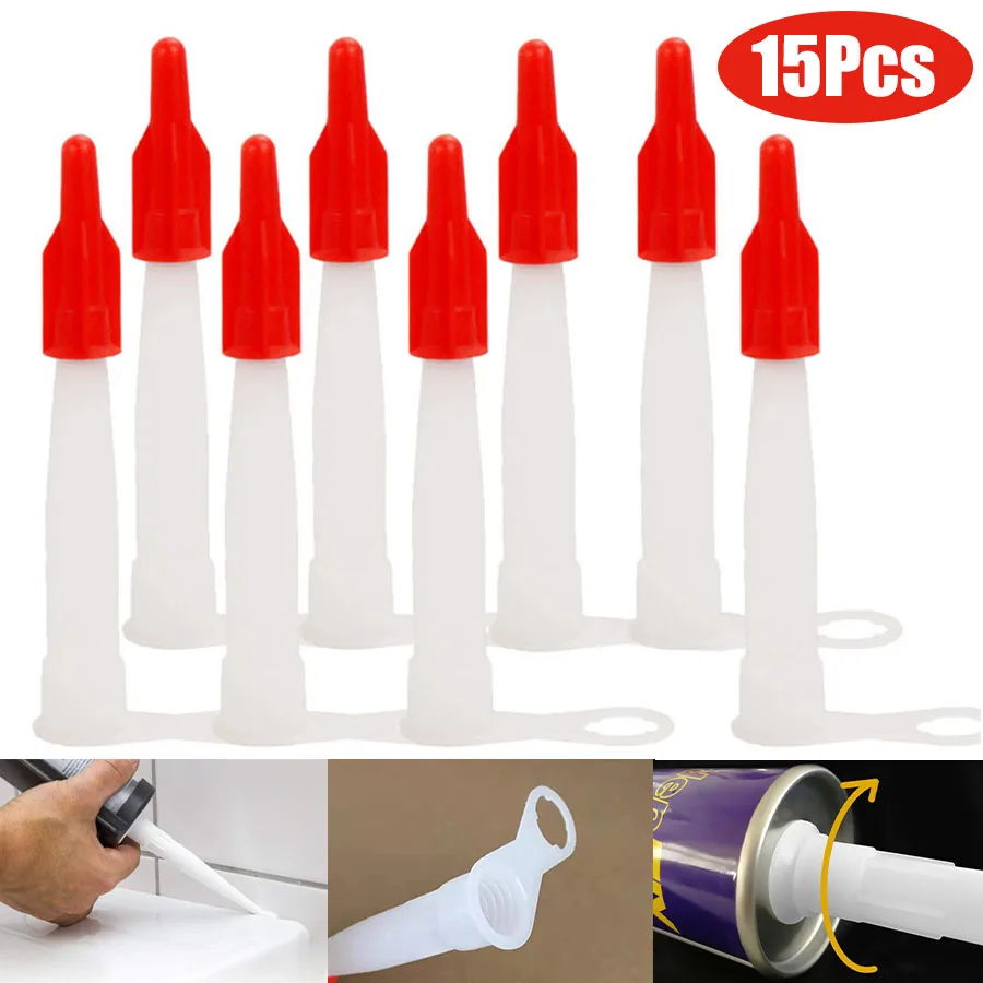 

15Pcs Spare Silicone Tube Nozzle Cap Re-sealable Mastic Cartridge Spare Red Nozzles Screw Cover For Silicone Caulking Pipes