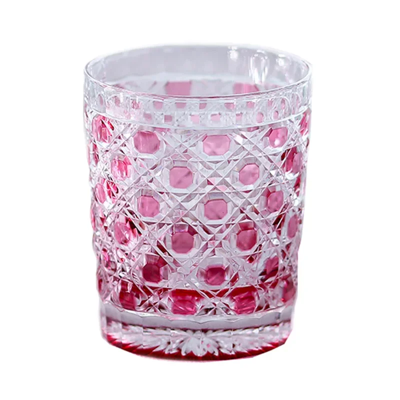 

Japanese Edo cut hand-carved whiskey crystal glass wine cup pink