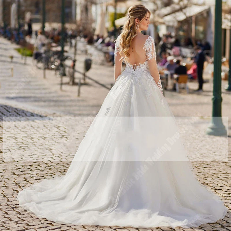 Eleganti abiti da sposa da donna con stampa in pizzo abiti da sposa Sexy con scollo a v superficie in Tulle liscio banchetto di fidanzamento Vestidos De Novias