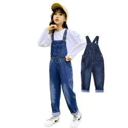 Kids Denim Overalls for Teenagers Spring Jeans Dungarees Girls Pocket Jumpsuit Children Boys Pants For Age 4 5 7 9 11 13 Years