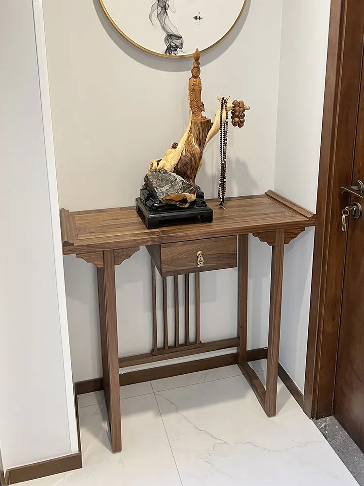 YJQ new Chinese entrance table, black walnut strip case, living room table against the wall, simple solid wood entrance cabinet