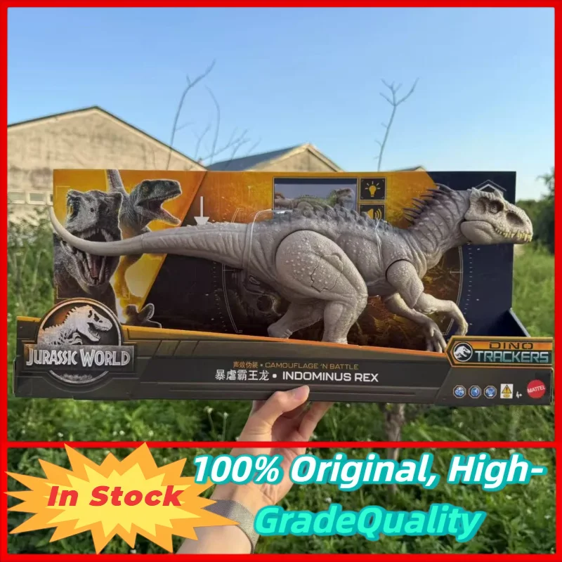 En stock: Juguete de dinosaurio modelo Indominus Rex de la serie animada Jurassic World de Mattel, con sonido y luz, HNT63, juguete para niños.