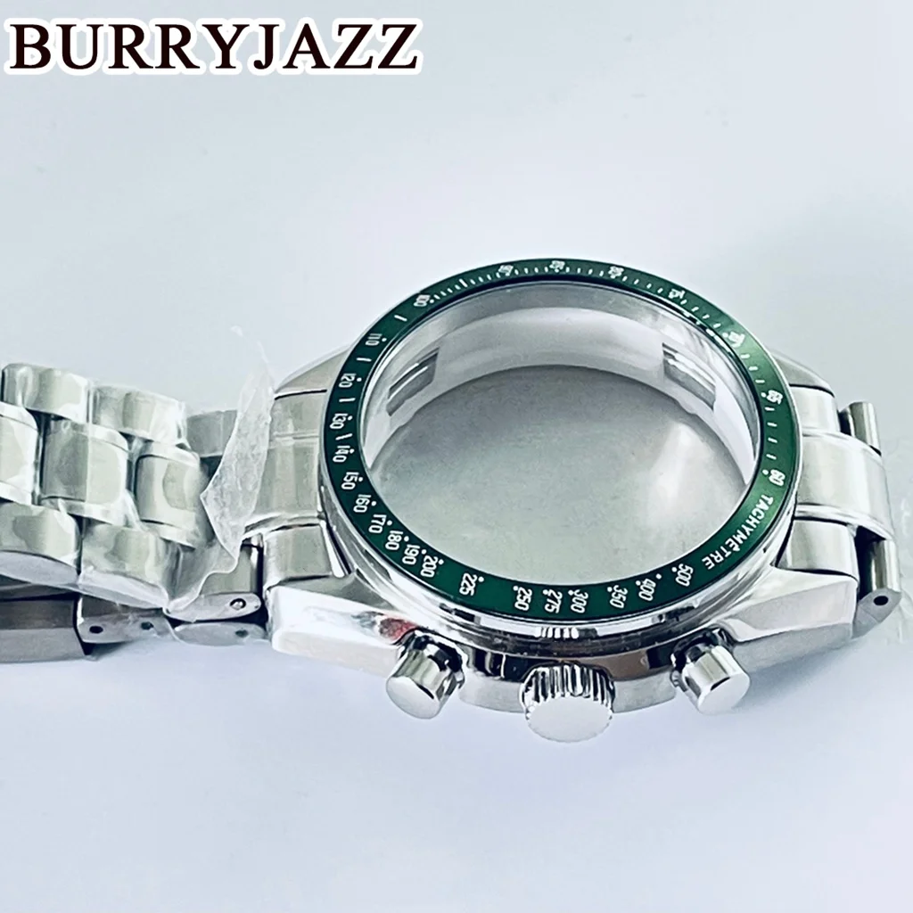 BURRYJAZZ 40mm VK63 VK63A Caixa de movimento de quartzo Caixa de vidro Coaetd de aço inoxidável prateado