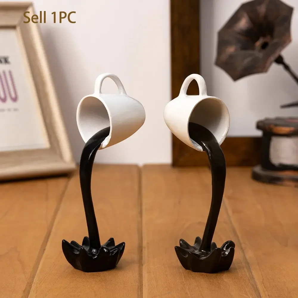 1PC Floating Spilling Coffee Cup Sculpture, Abstract Figure Sculpture, Artistic Resin Pouring Mug Art Figurine for Kitchen Counter, Home Office Desktop Decoration Ornament，home decor，desk ornament, Decorative Statues, Decorative Figurines