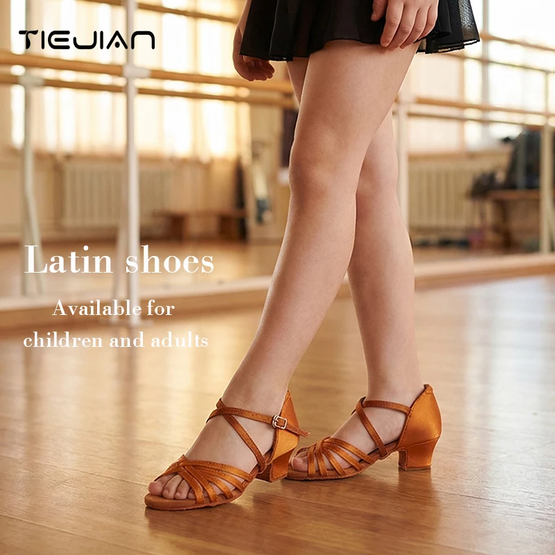 Zapatos de baile latino para niña, Sandalias de tacón bajo, zapatos de baile de salón, Salsa y Tango