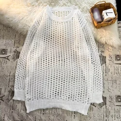 Fashion Men's Hollow Knitted Pullovers Loose Couple Round Neck Sweaters Tops Unisex Knitwear Streetwear