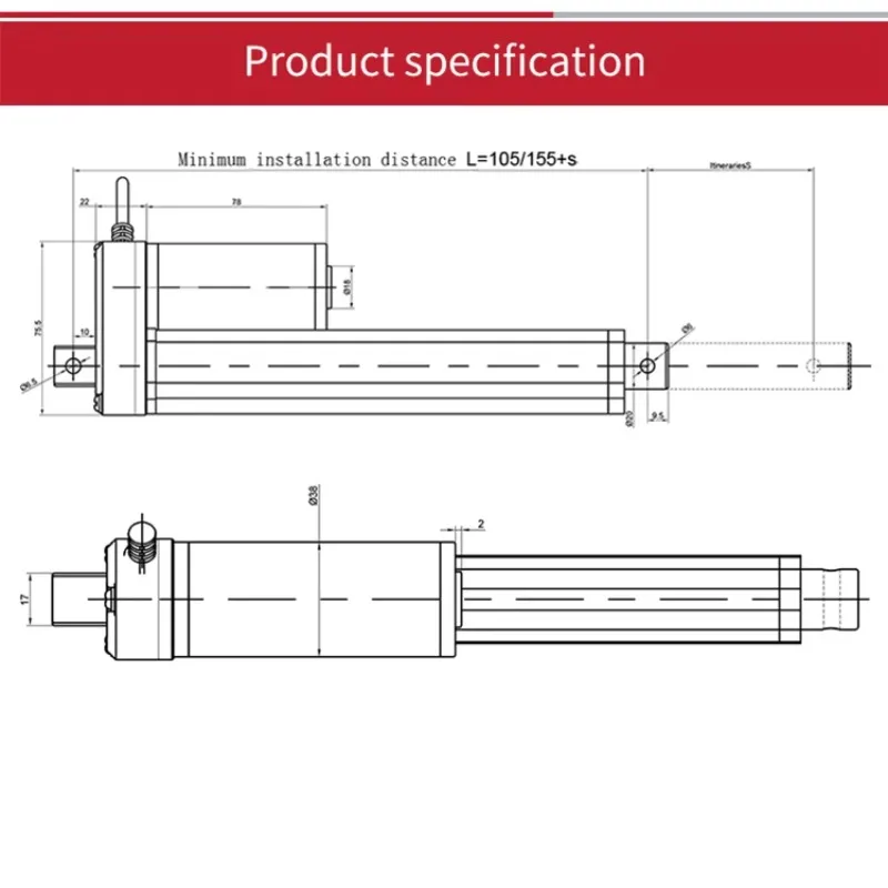 12v 24v DC Motor 1800N Push Pull Thrust IP66 Electric Linear Actuator