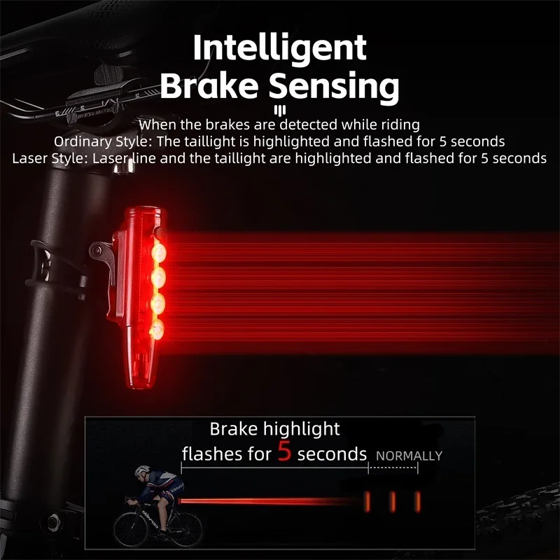 WEST BIKING Smart Bicycle Taillight Brake Sensor Laser LED Rear Light IPX5 Waterproof Flash  Rechargeable Cycle Accessories