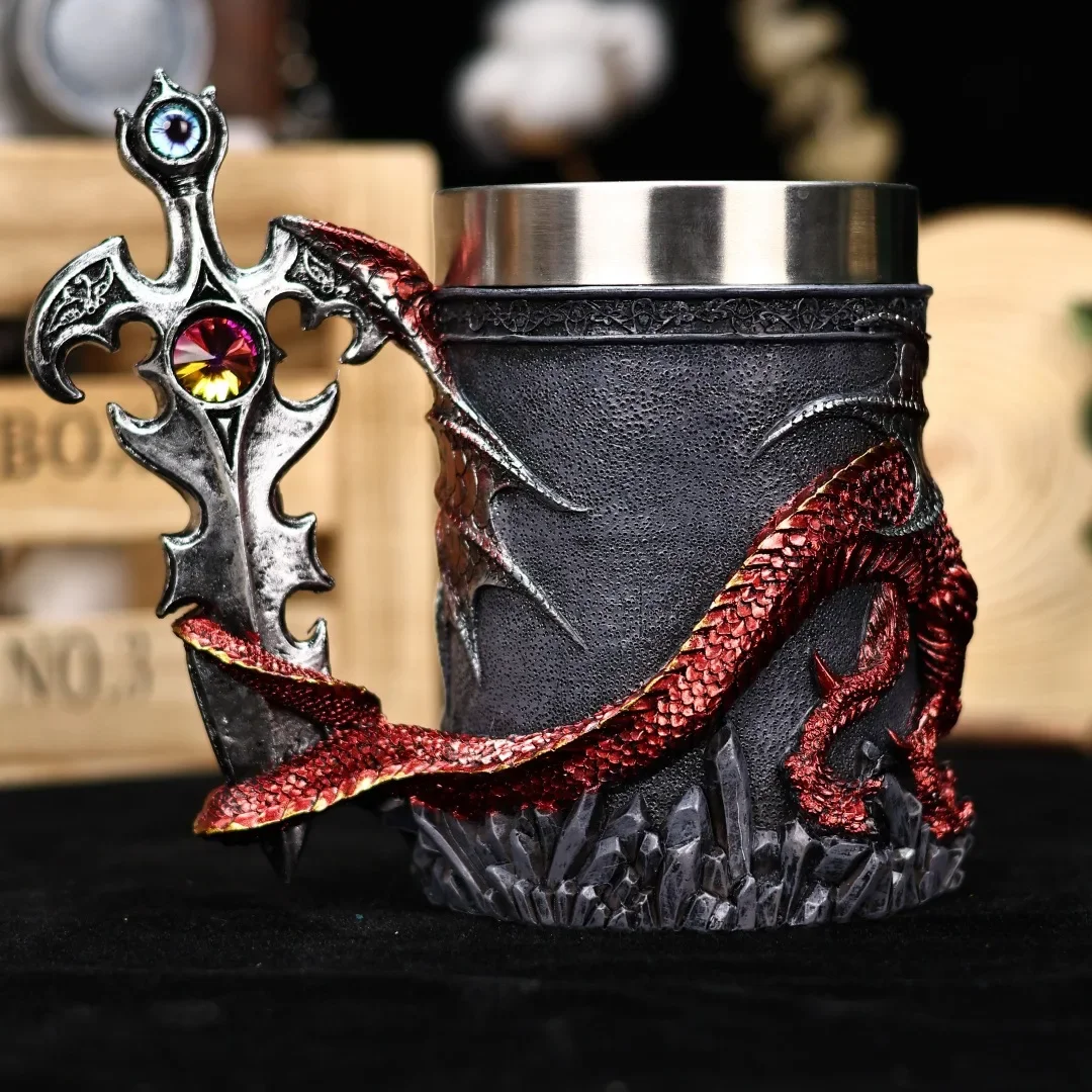 Creative Nordic Mythical Evil Dragon Beer Mug Retro Dragon Warrior Coffee Cup Men’s Christmas Gift Home & Bar Decoration