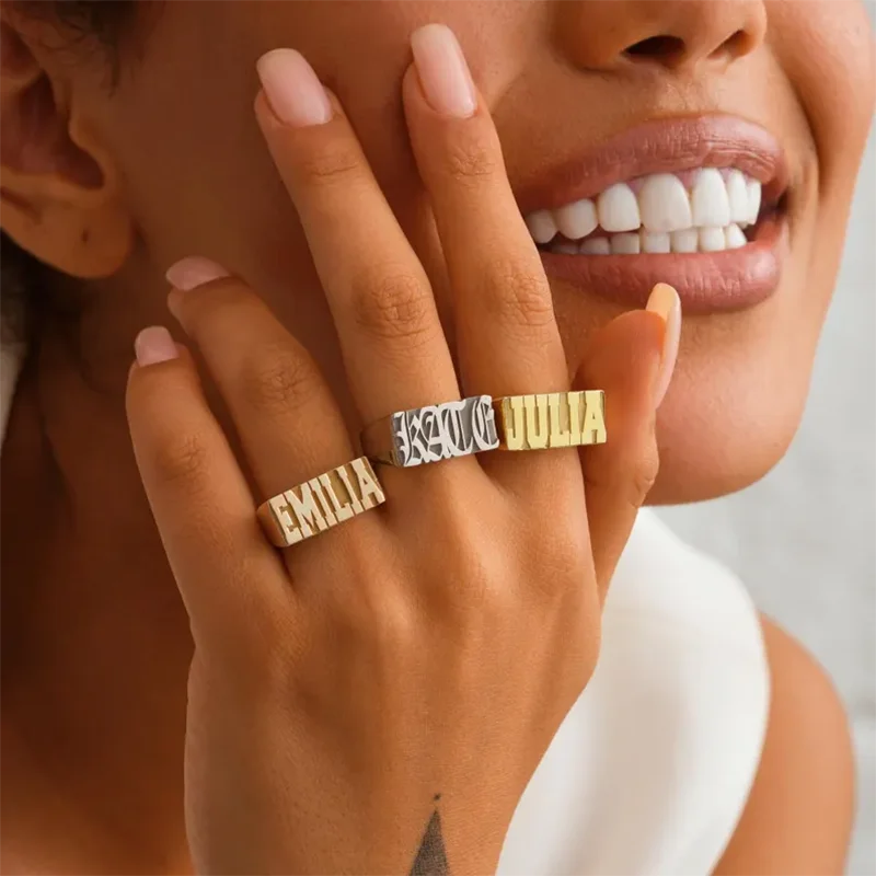 

DHQH Customized Name Pure Silver 3D Nameplate Ring Personalized Letter/Nameplate 3D Ring Personalized Jewelry Mother's Day Gift