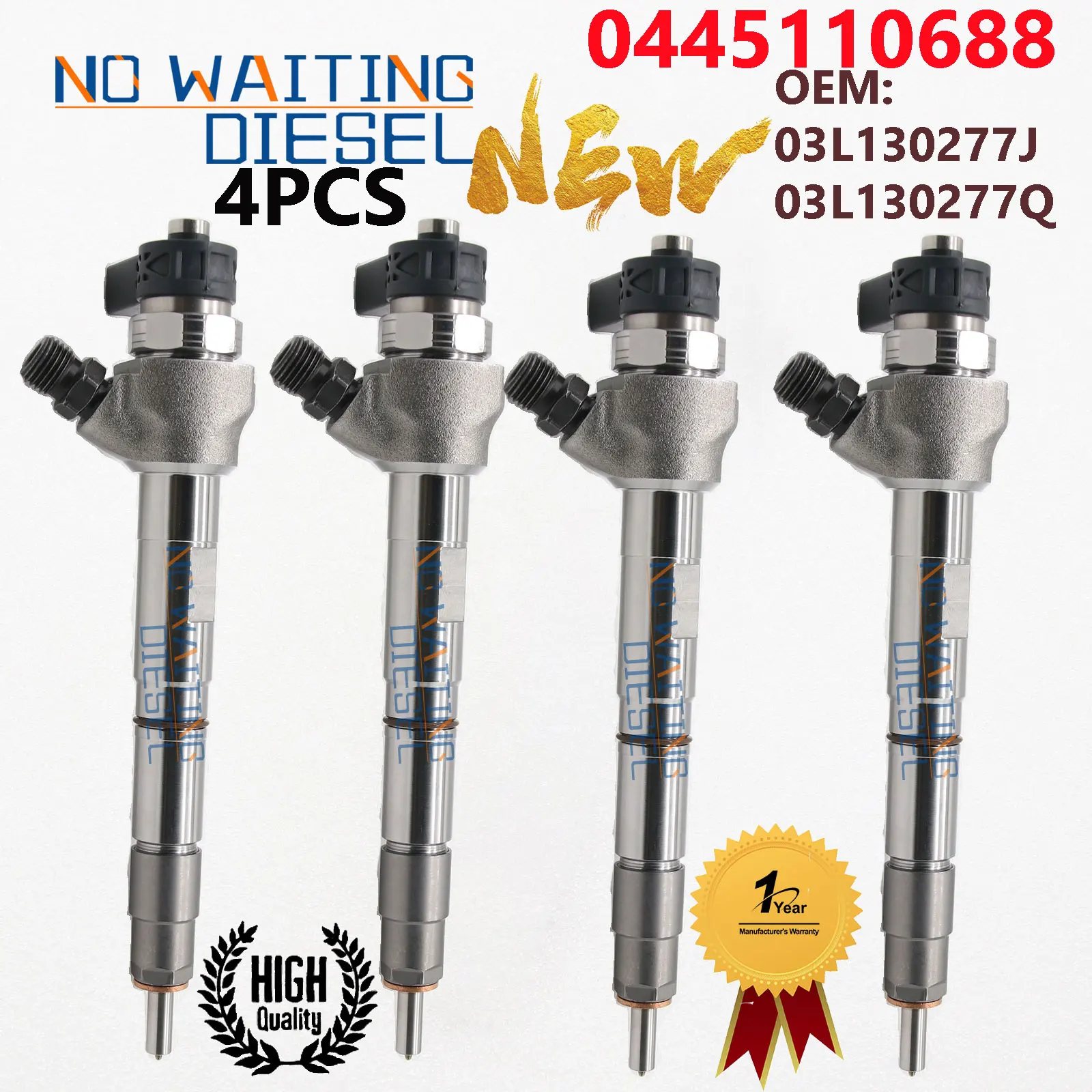 

4PCS 0445110688 Fuel Injector Numbers 0445 110 688 Diesel Injector 03L130277J 03L130277Q For VM AMAROK 2.0/CADDY/GOLF