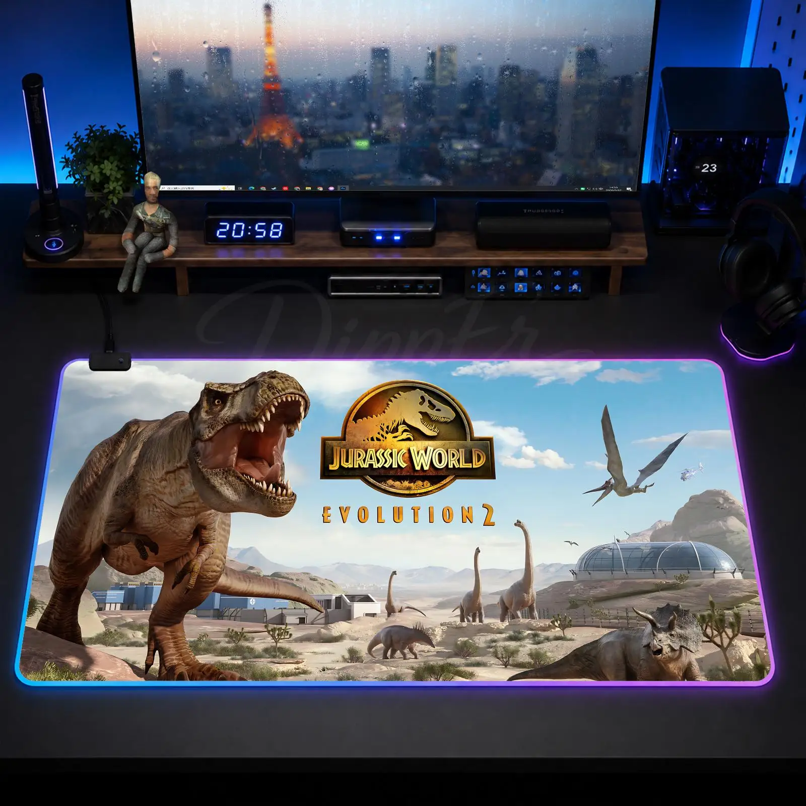 Game Jurassic World Evolution 2 Mouse Pad Gaming Anime Mouse Pad XXL RGB Desk Mats LED Table Pads Backlit Rubber Desktop