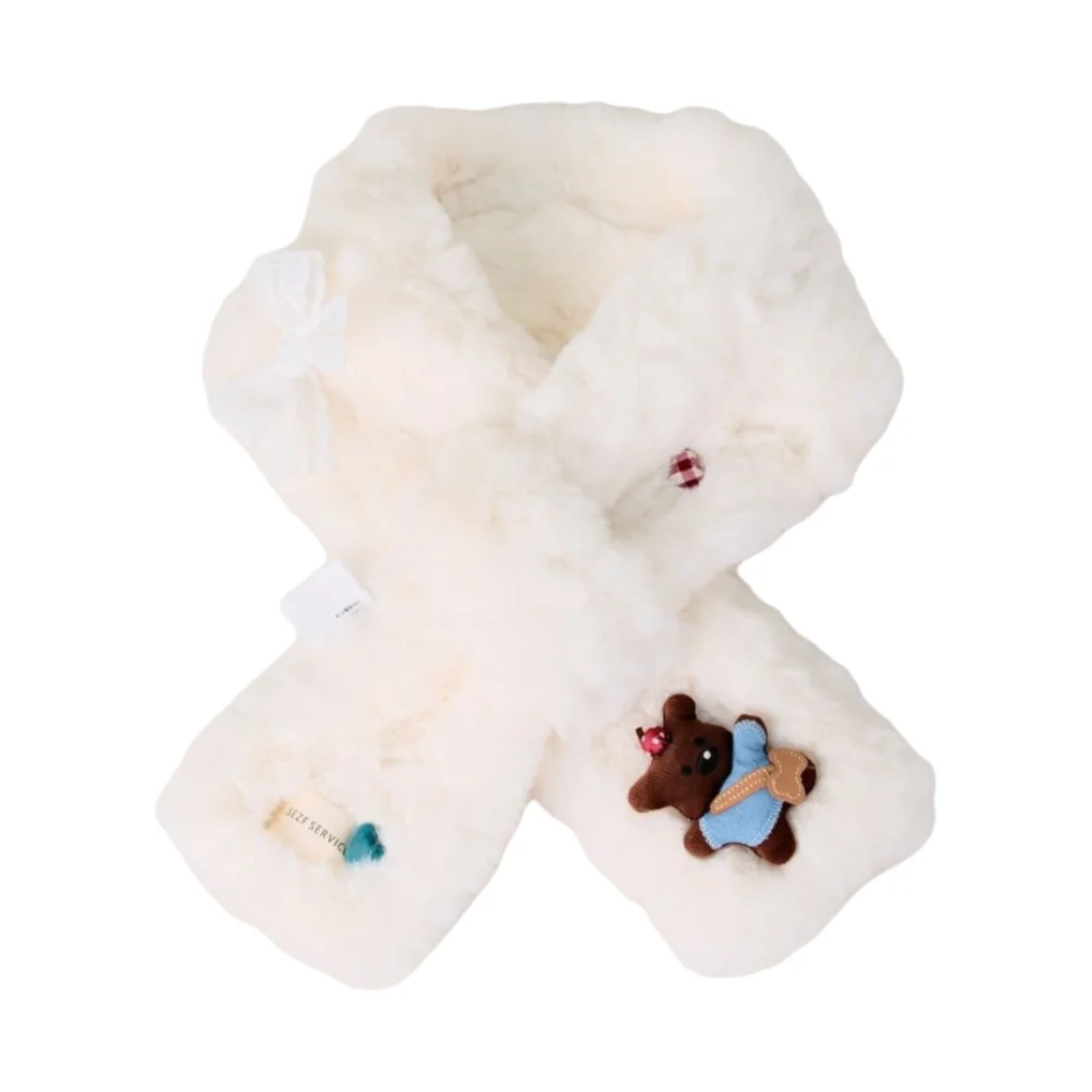 

Милый однотонный шарф с крестом, мультяшный медведь, шейный платок из искусственного меха ягненка, утолщенная шаль для девочек