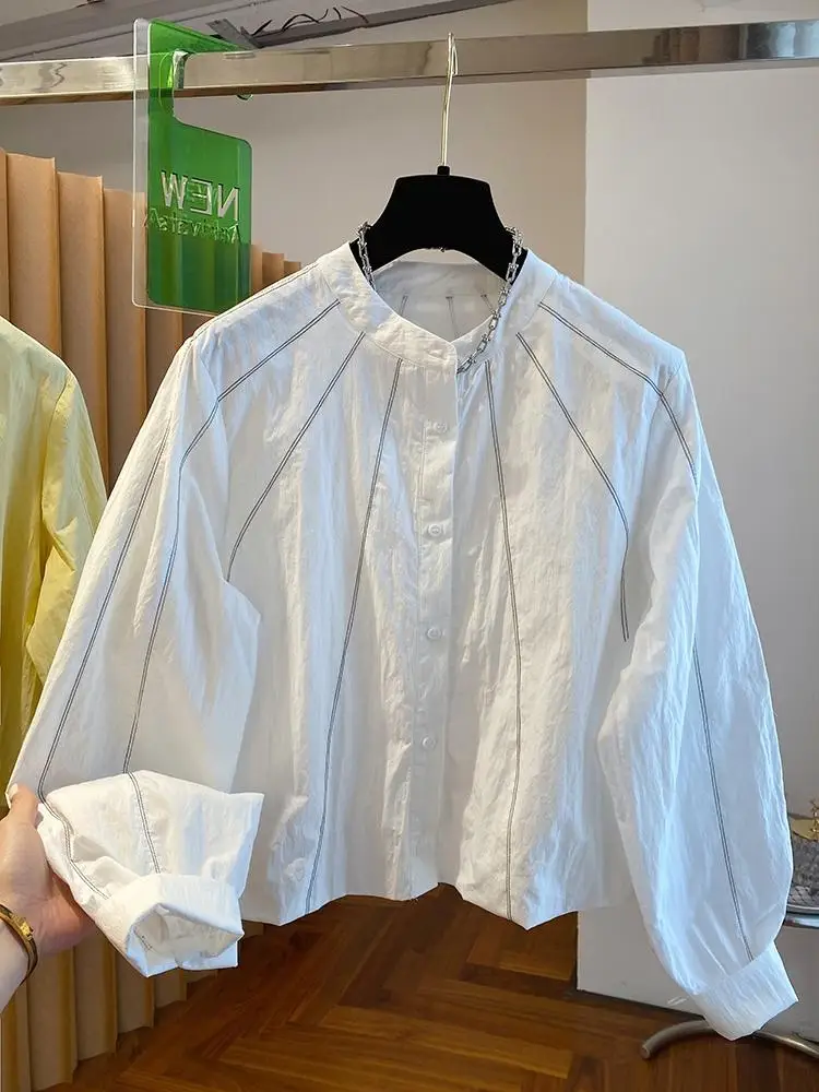 

Women's Casual Shirt Design Sense Niche Striped Shirts Simple Retro Loose Tops 2025 Autumn New Long Sleeve Blouses