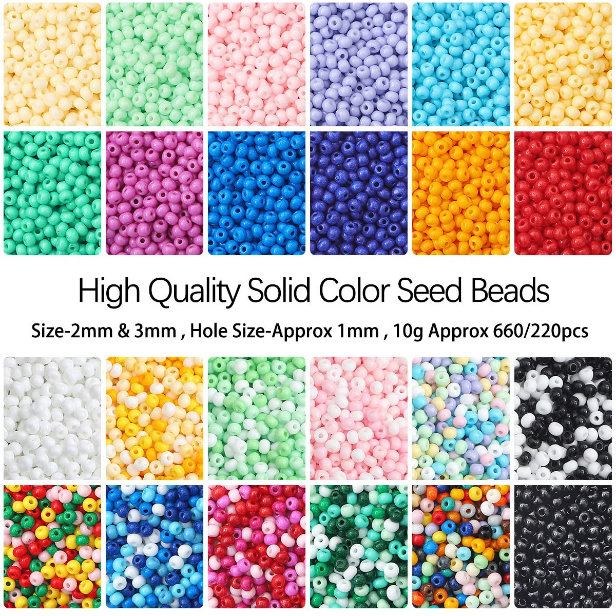 

Solid Color Glazed Glass Seed Beads 2/3mm Small Spacer Beads for DIY Jewelry Making Bracelet Necklace Earrings 660/220pcs