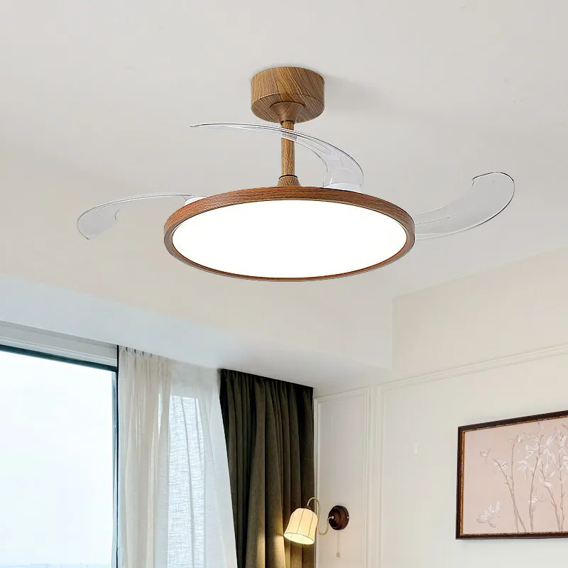 Full Spectrum Bedroom Intelligent Silent Fan Light Chandelier Integrated Log Wind Modern Simple Restaurant Ceiling Fan Light