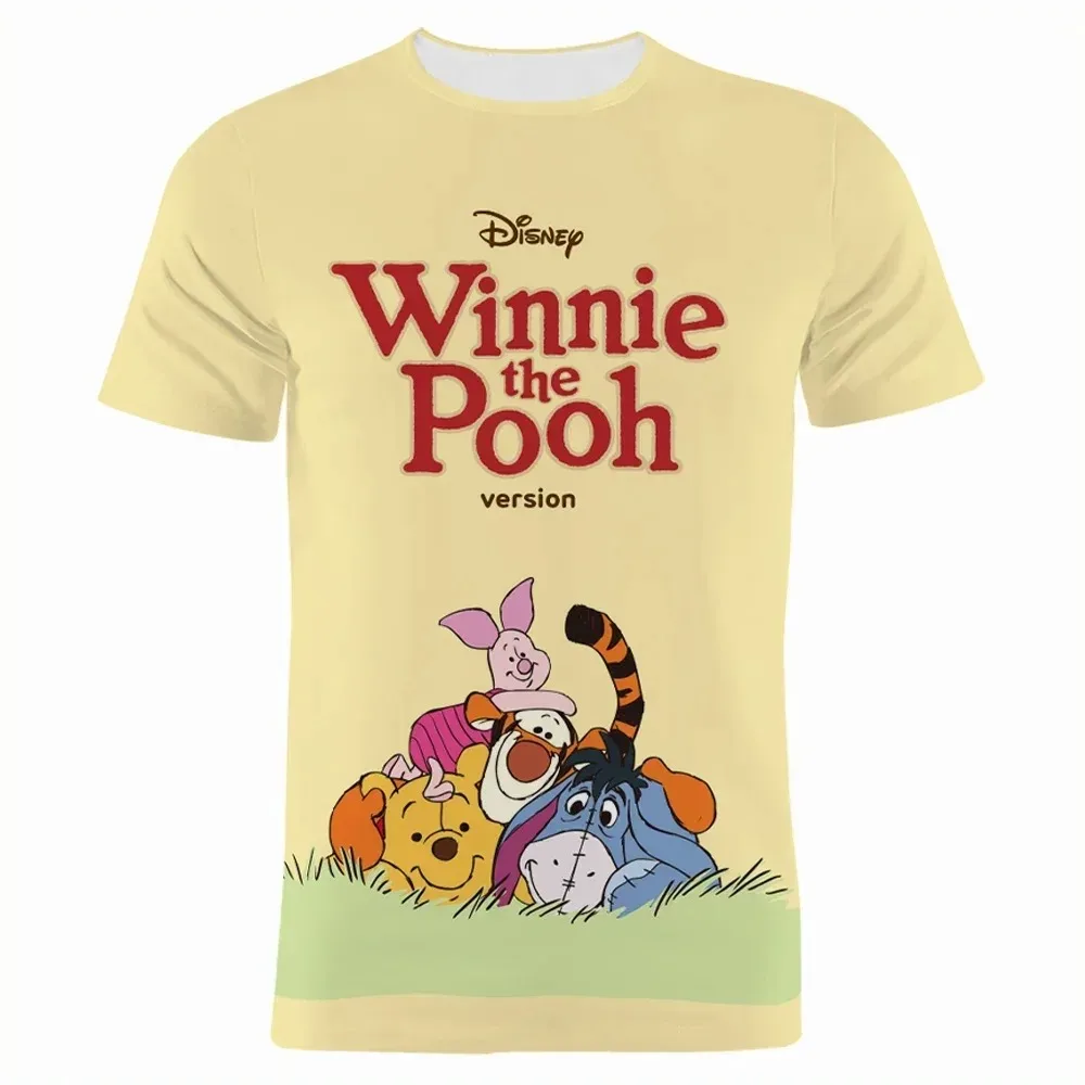 Miniso Disney Summer Cartoon Clothing Anime Winnie The Pooh Men\'s 3d Print T-shirts Casual 3D Print Girl Boy Children Tee Tops