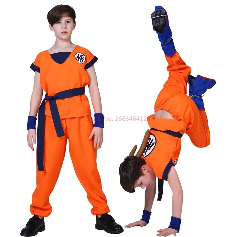 NEW Dragon Ball Son Goku Cosplay Costume Wig Blue Gold Adult Kids Suits Anime Cosplay Hero Dress UpHalloween  Carnival Party Cos