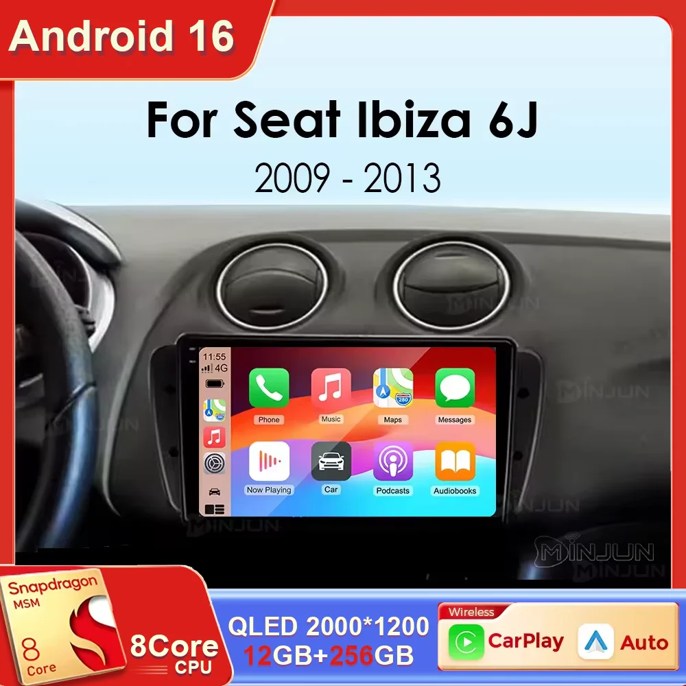 Radio para Auto con Android 16 para Seat Ibiza MK4 6J 2008-2015, Reproductor Multimedia, CarPlay, Android Auto, GPS, Bluetooth, WIFI, Unidad Principal para Auto
