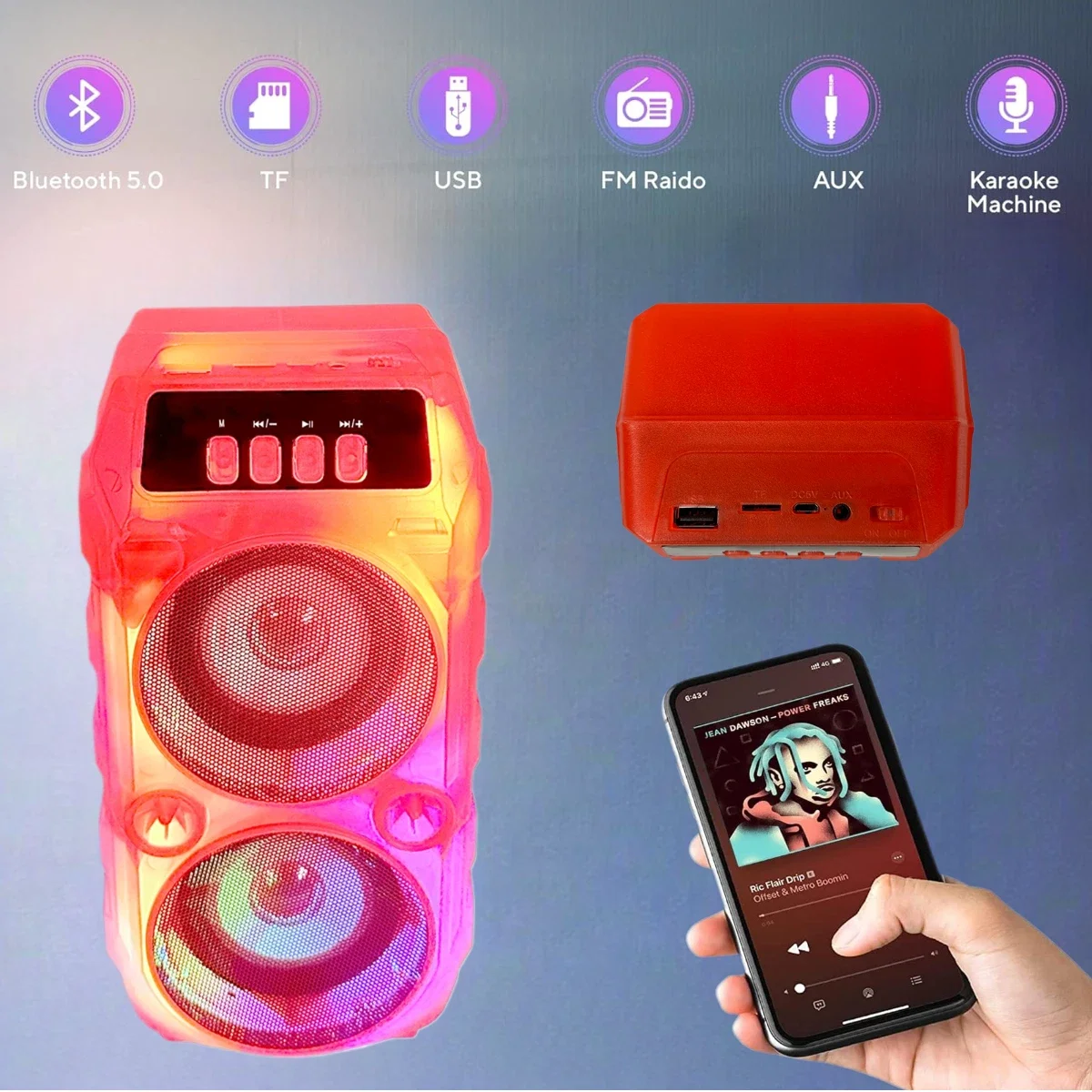 

DUAL 3” PORTABLE BLUETOOTH PARTY SPEAKER WITH TRANSLUCENT MOTION PARTY LIGHTS