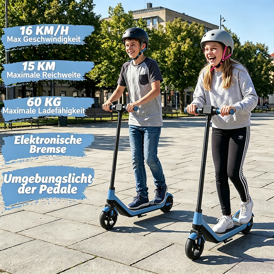 TODIMART T1 Patinete Eléctrico para Niños de 6 a 12 Años, Regalo, Plegable, Motor de 150W, Velocidad de 16km/h, Batería de 24V, Alcance de 10km, 3 Velocidades Ajustables, Patinete Eléctrico para Niños, Patinete Eléctrico para Paseos Urbanos