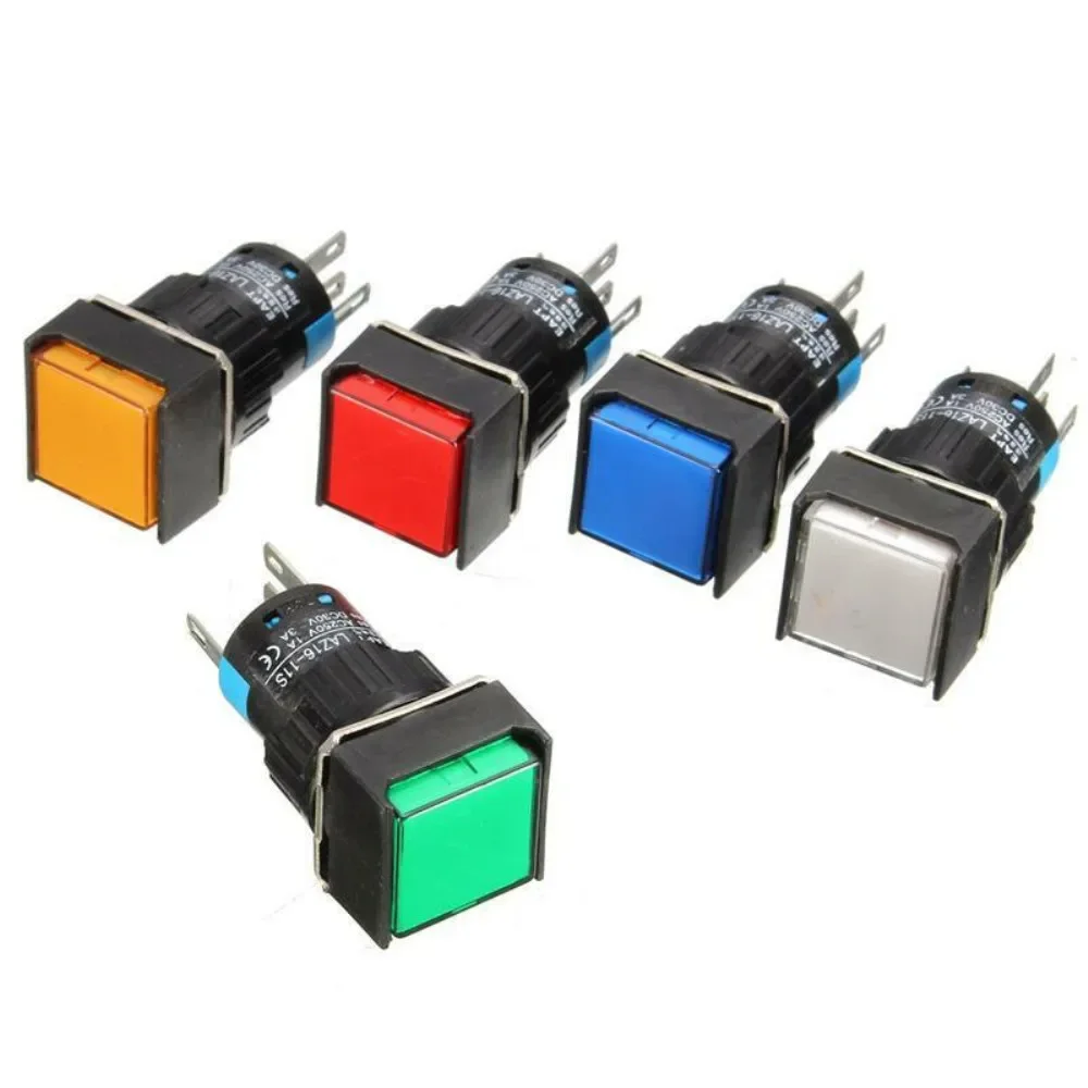 1PC 16mm Push Button momentarySelf-Lock Latching Switch Square LED LightDC6V DC12V DC24V AC220V