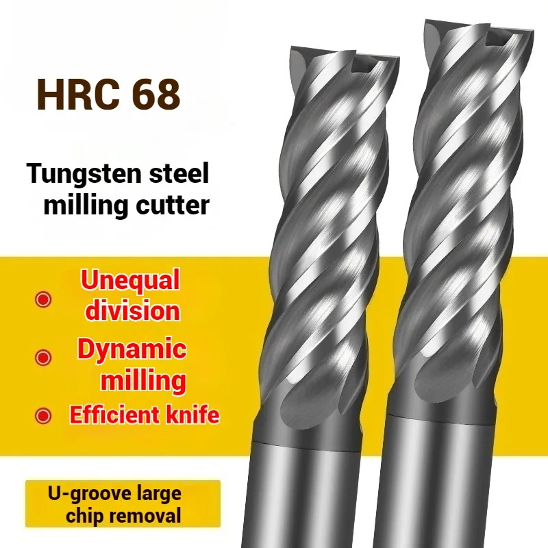 HRC68 Carbide End Mill 4 Flutes CNC Milling Cutter for Stainless Steel 4-20mm